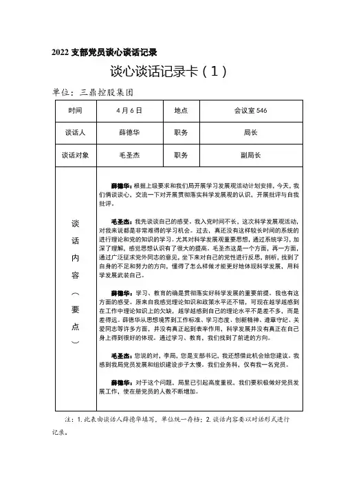 2022支部党员谈心谈话记录