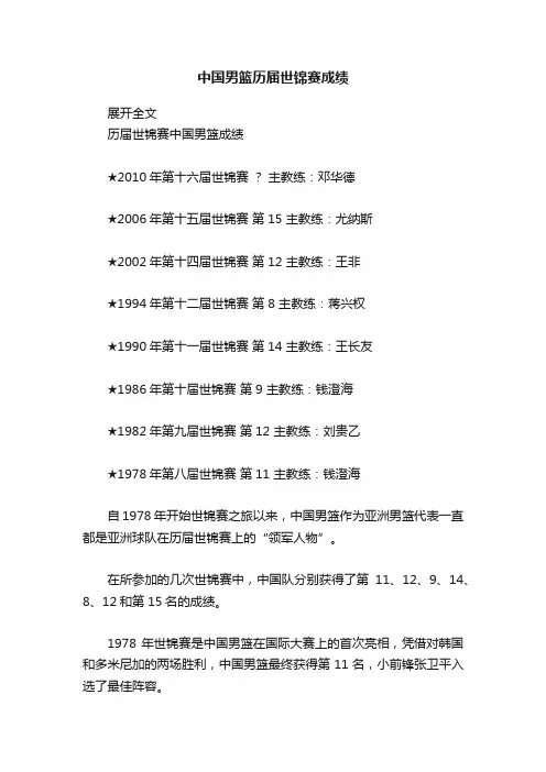 中国男篮历届世锦赛成绩