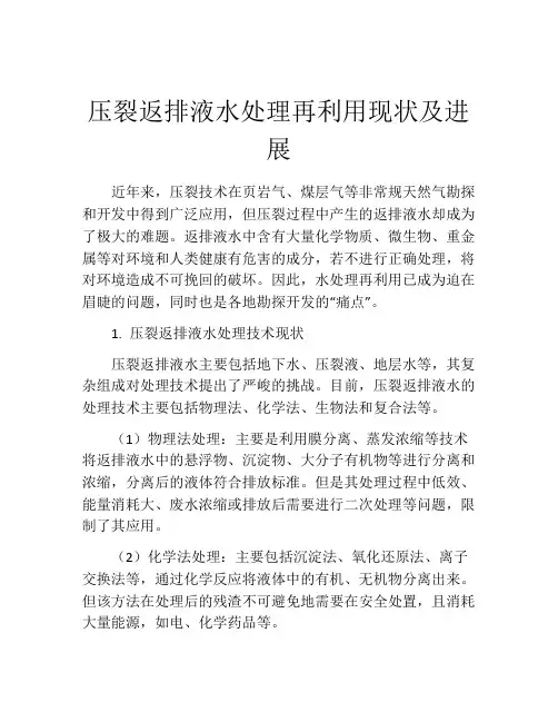 压裂返排液水处理再利用现状及进展