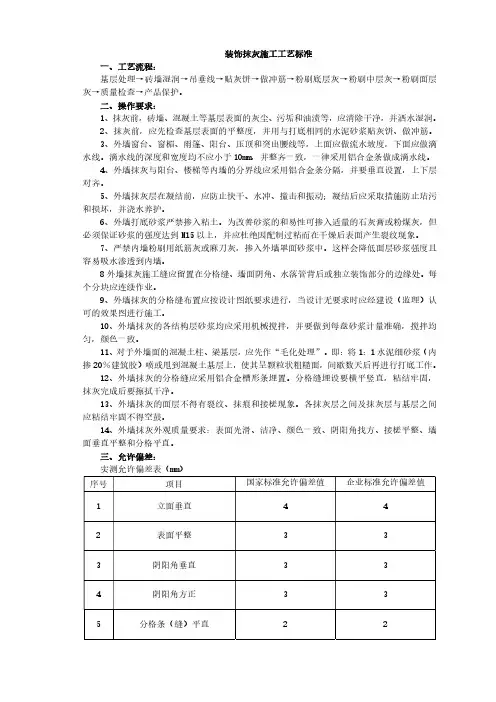 装饰抹灰施工工艺标准