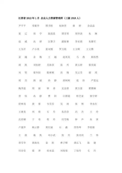 2012年11月 江西省企业人力资源管理师(三级)名单