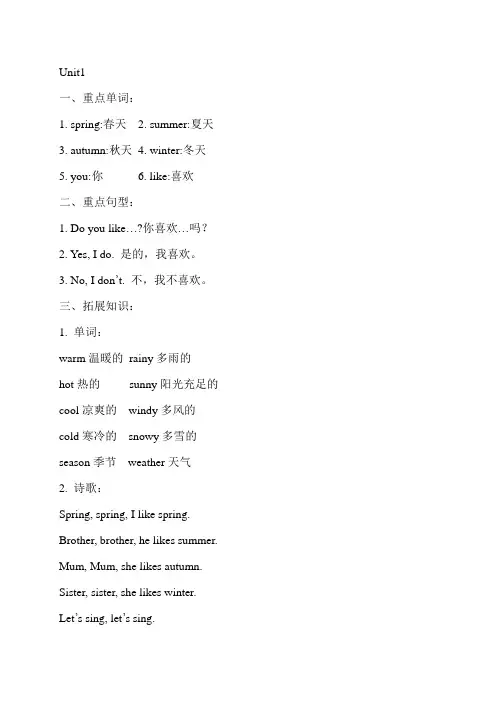 小学英语二年级下册(牛津译林版)Unit1-8 知识点总结