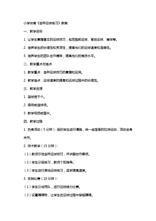 小学体育《各种运球练习》教案