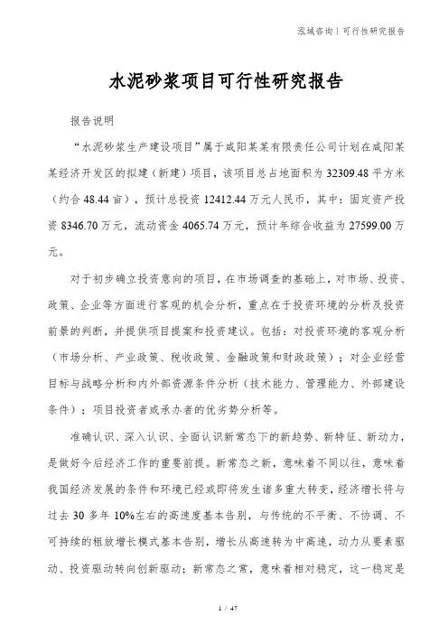 水泥砂浆项目可行性研究报告