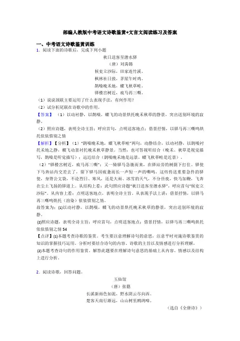 部编人教版中考语文诗歌鉴赏+文言文阅读练习及答案 (2)