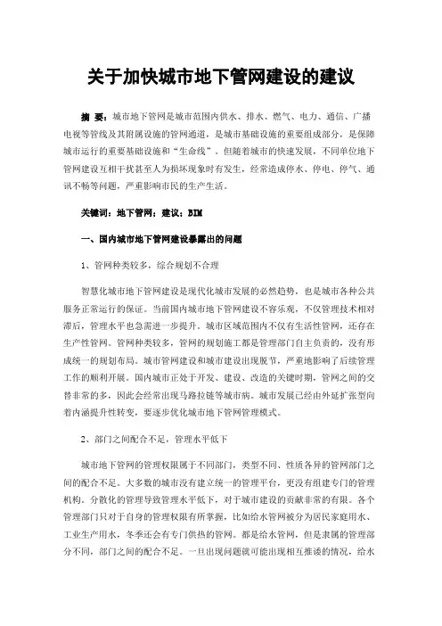 关于加快城市地下管网建设的建议