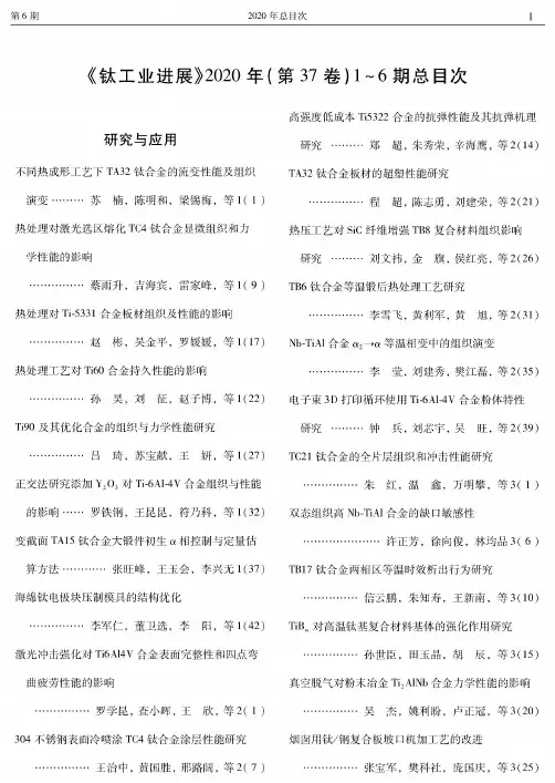 《钛工业进展》2020年(第37卷)1~6期总目次