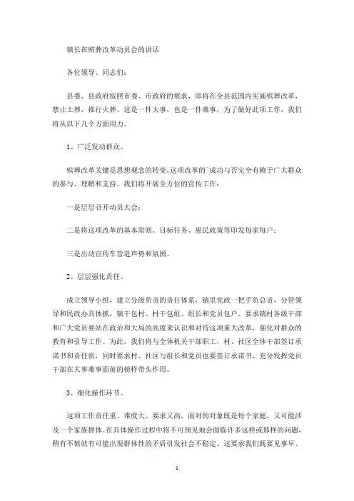 最新镇长在殡葬改革动员会的讲话