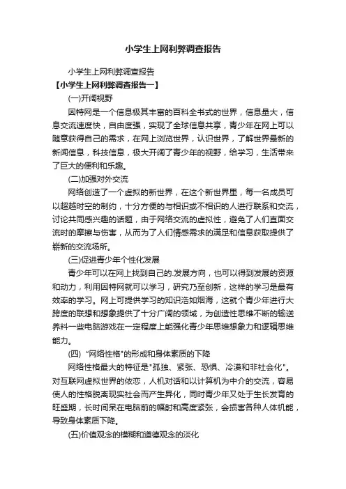 小学生上网利弊调查报告