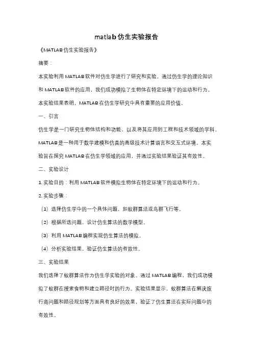 matlab仿生实验报告