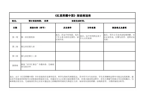 《红星照耀中国》阅读规划表