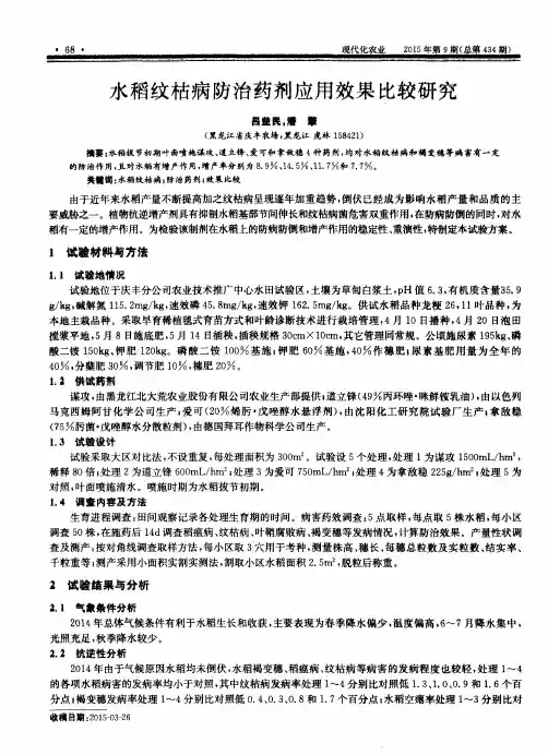 水稻纹枯病防治药剂应用效果比较研究