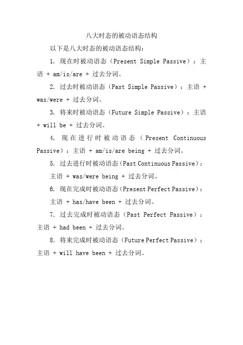 八大时态的被动语态结构
