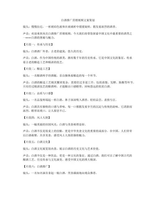 白酒推广营销视频文案策划