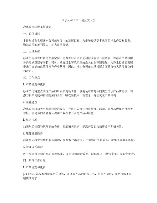 净水公司工作计划范文大全
