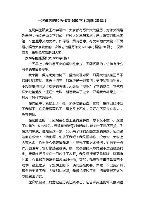 一次难忘的经历作文600字（精选28篇）