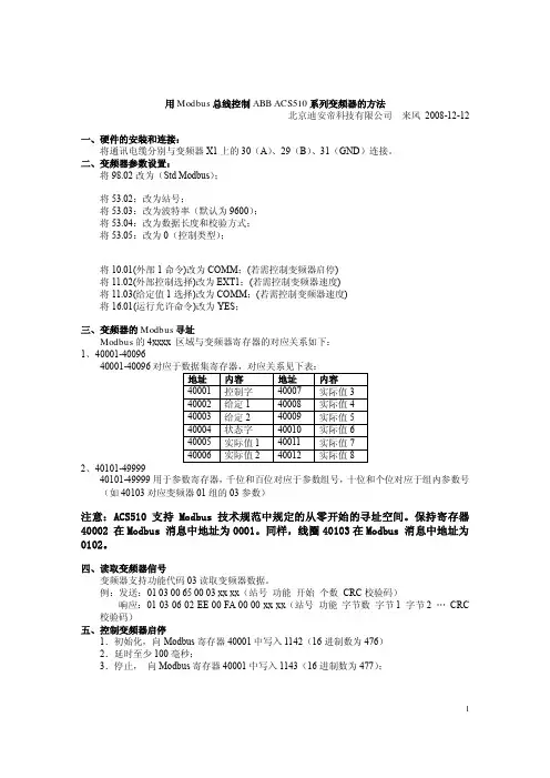 用Modbus总线控制ACS510变频器的方法
