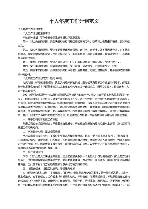 个人年度工作计划范文（通用20篇）