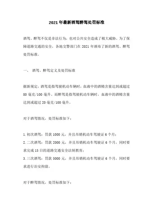 2021年最新酒驾醉驾处罚标准