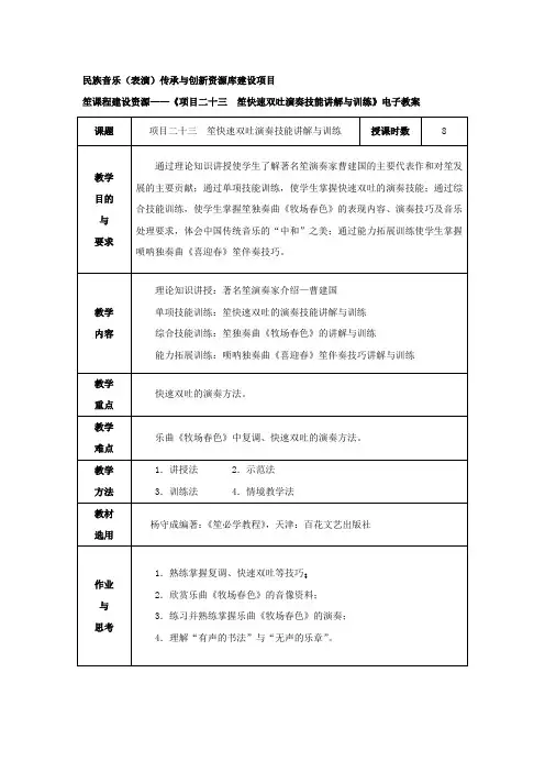 笙快速双吐演奏技能讲解与训练概要