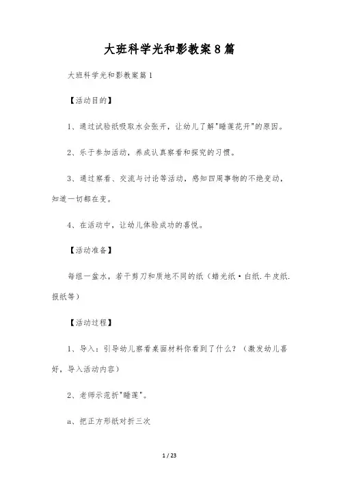 大班科学光和影教案8篇