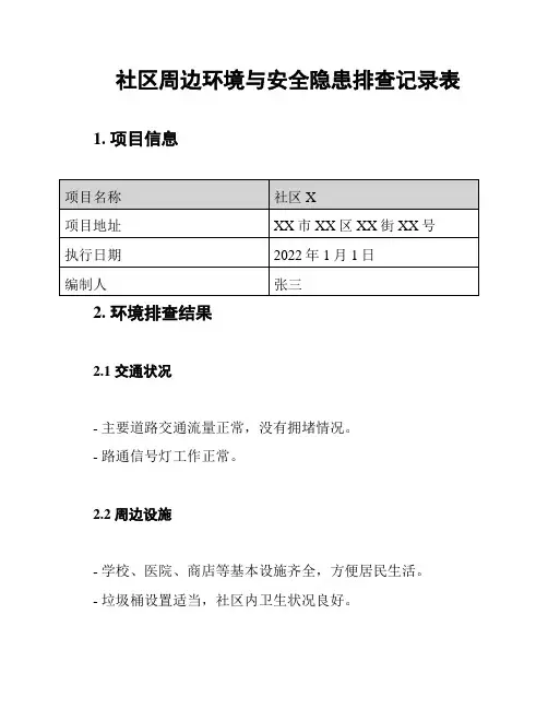 社区周边环境与安全隐患排查记录表