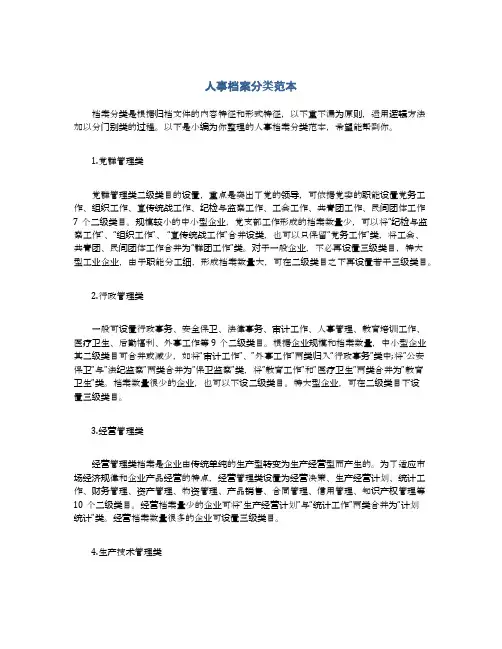 人事档案分类范本