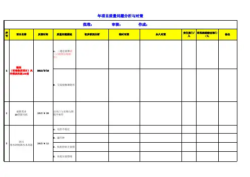 质量问题点汇总表格