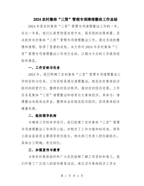2024农村集体“三资”管理专项清理整治工作总结