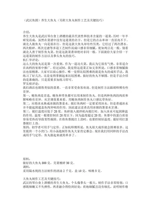 武汉鱼圆 养生大鱼丸制作技术配方(附大鱼丸制作工艺关键)