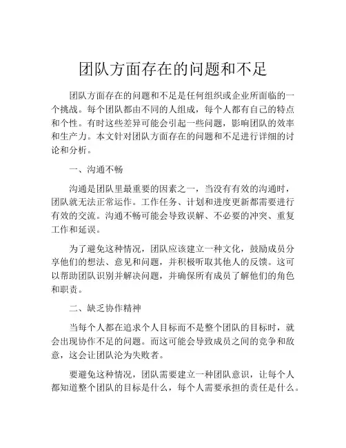 团队方面存在的问题和不足