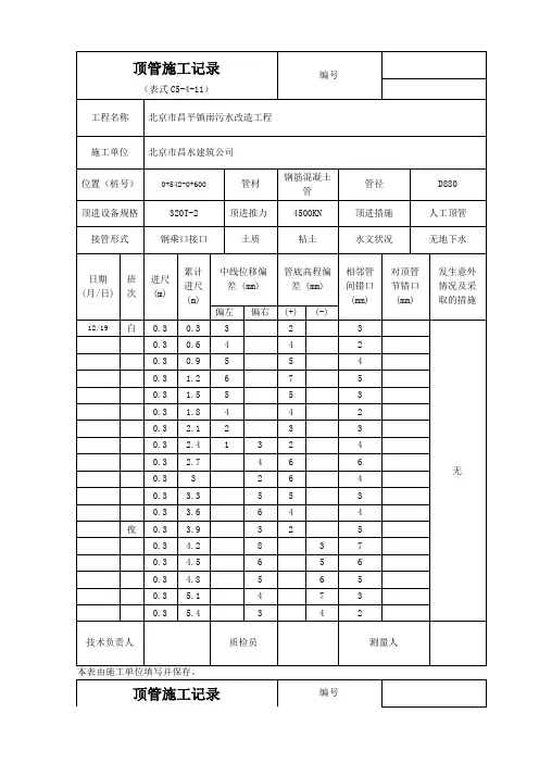 顶管施工记录