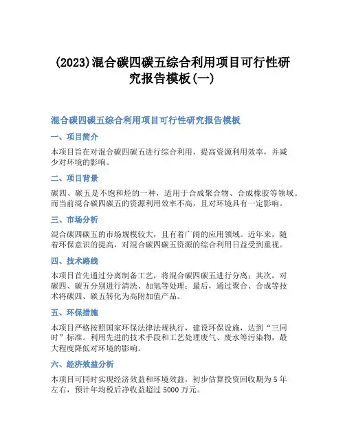 (2023)混合碳四碳五综合利用项目可行性研究报告模板(一)