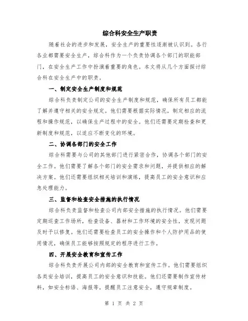 综合科安全生产职责