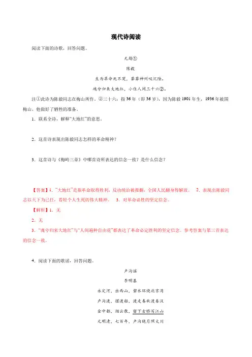 03现代诗阅读-2022-2023学年九年级语文下册知识梳理与能力训练