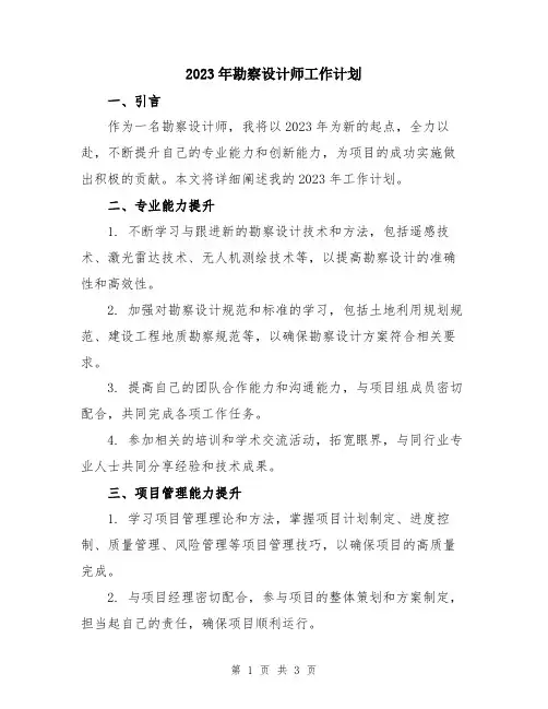 2023年勘察设计师工作计划
