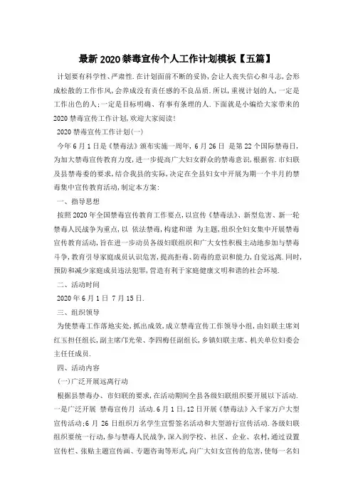 最新2020禁毒宣传个人工作计划模板【五篇】