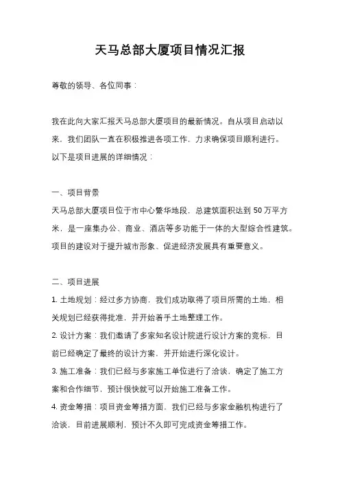 天马总部大厦项目情况汇报