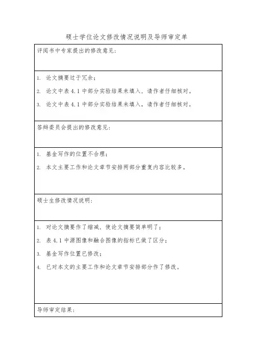 硕士学位论文修改情况说明及导师审定单