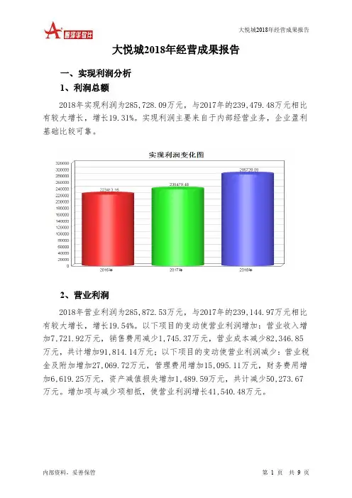 大悦城2018年经营成果报告-智泽华