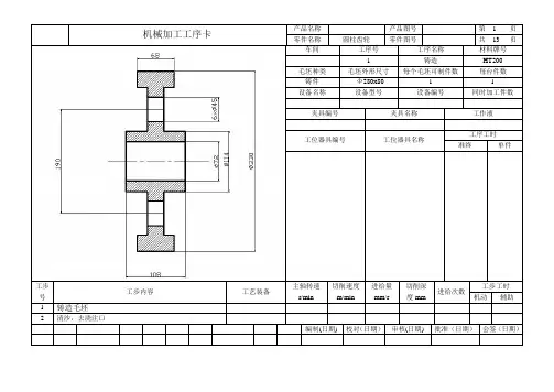 齿轮机械加工工序卡片