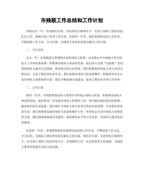 市残联工作总结和工作计划