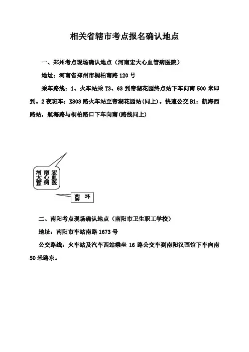 相关省辖市考点报名确认地点