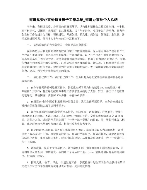 街道党委办事处领导班子工作总结_街道办事处个人总结
