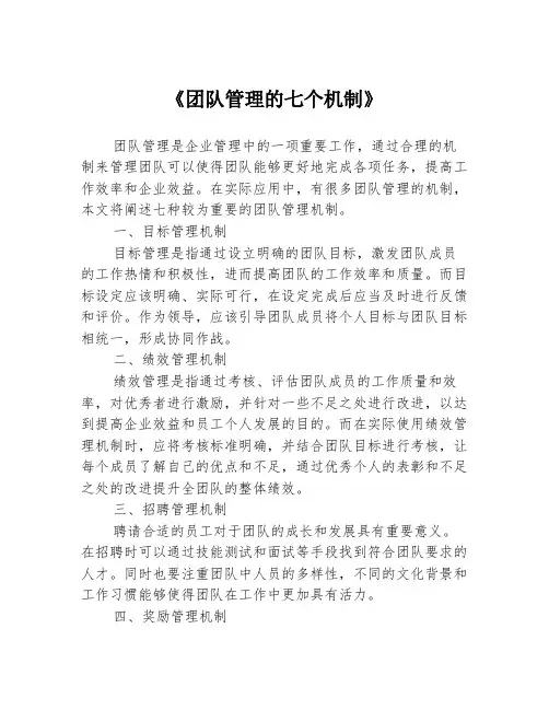 《团队管理的七个机制》