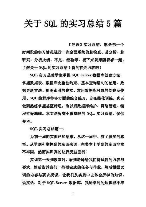 关于SQL的实习总结5篇
