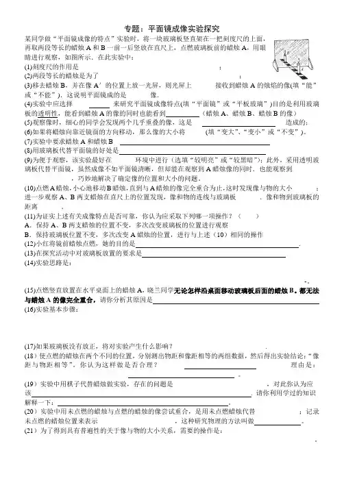 平面镜成像实验专题34个考点整理 (1)
