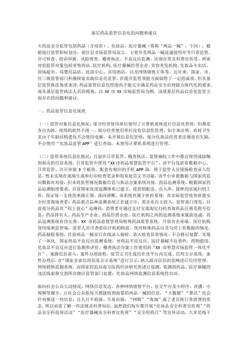 基层药品监管信息化的问题和建议