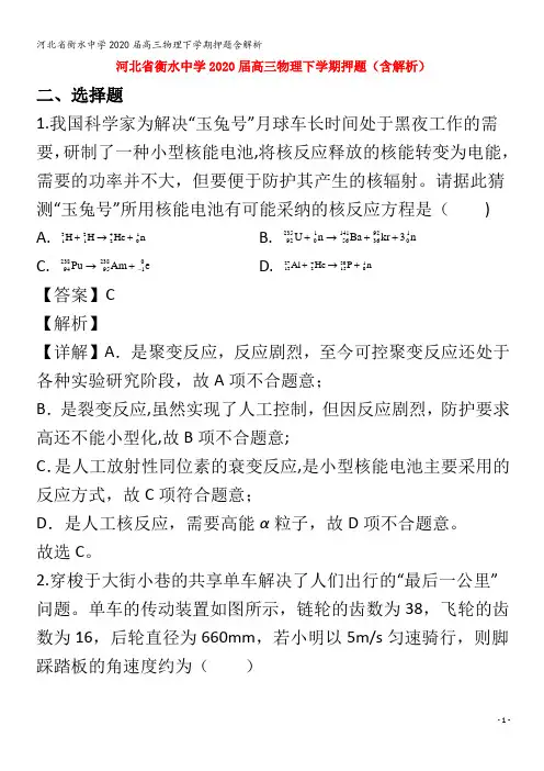衡水中学2020届高三物理下学期押题含解析