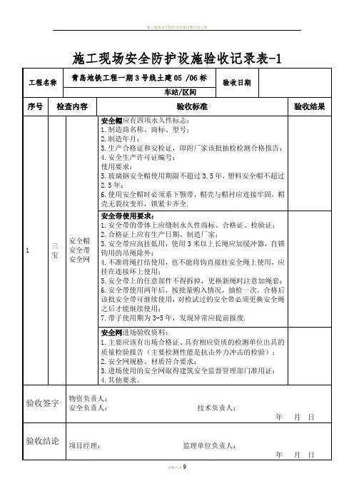 施工现场安全防护设施验收记录表